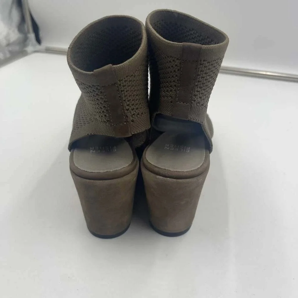 Eileen Fisher‎ Womens Olive Brown Stretch Knit Open Toe Wedge Sandals Size 8.5